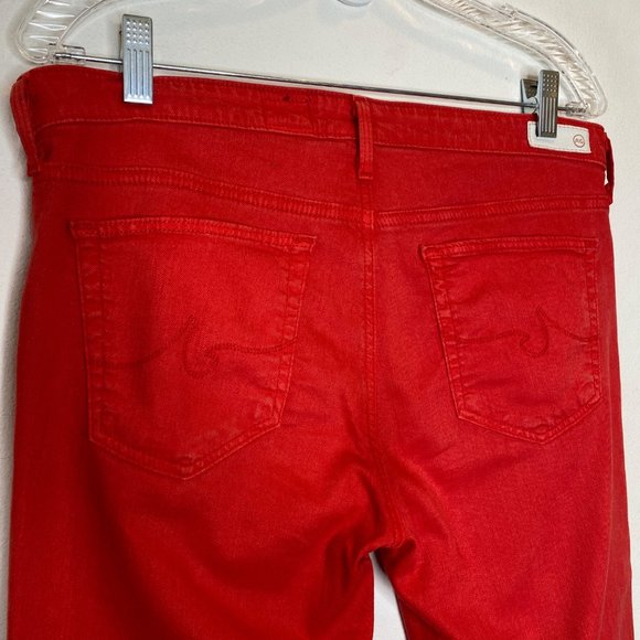 AG The Stevie Ankle Slim Straight Red Denim Jeans 31 Cotton Stretch Premium - Picture 8 of 11